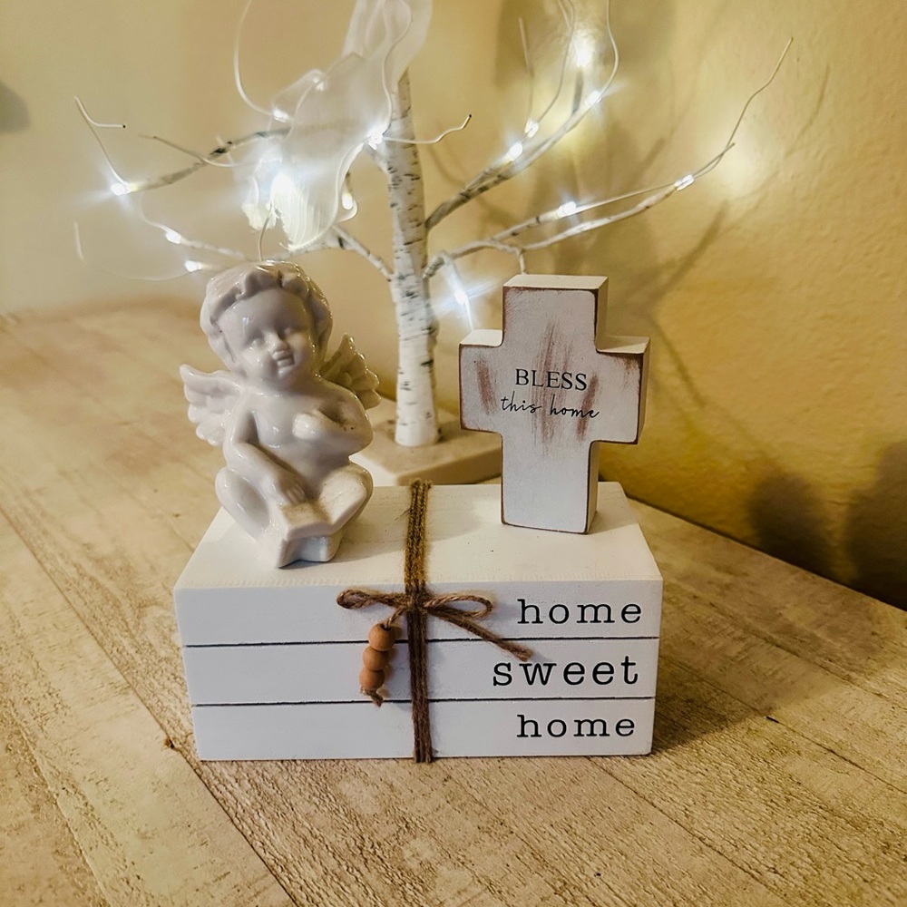 3 pc Home Sweet Home Decor Set with Cherub Angel and Cross